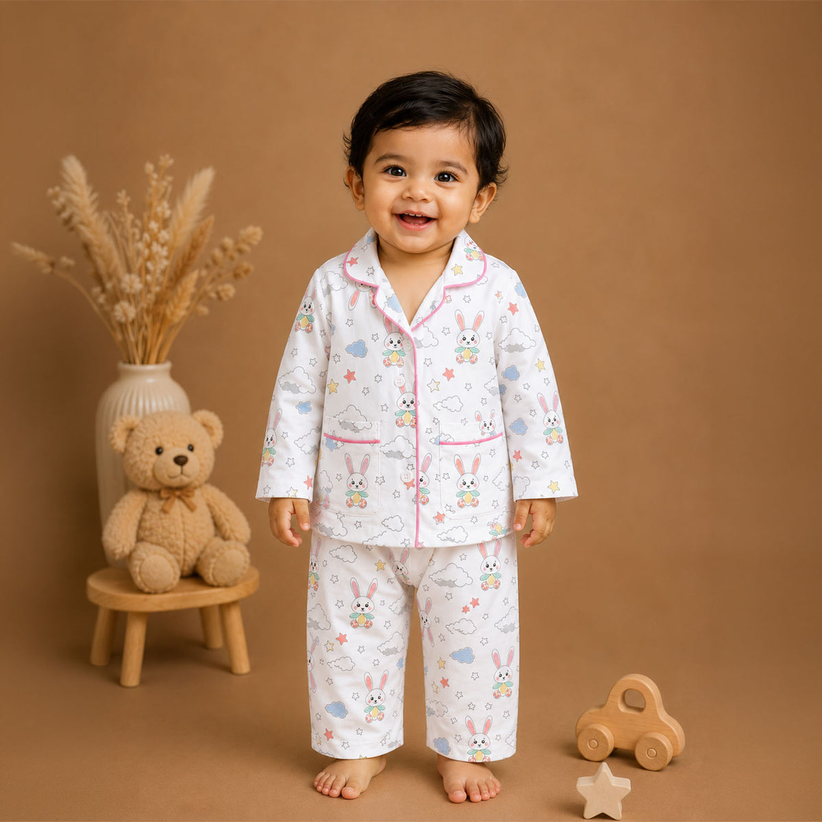 Organic Cotton Kids Night Suit | Full Sleeves Sleepwear | Bunny