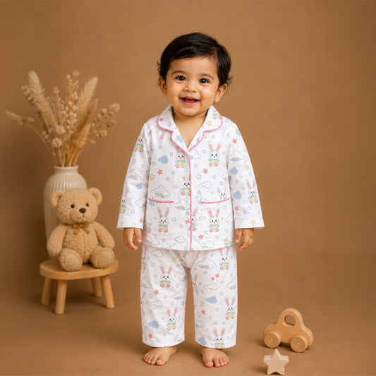Organic Cotton Kids Night Suit | Full Sleeves Sleepwear | Bunny