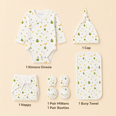 Organic Cotton Baby Clothing Set |  Baby Essential Clothes For Boys & Girls | Baby Shower Gift Hamper | 0-6 Months | Avocado | Pack of 6