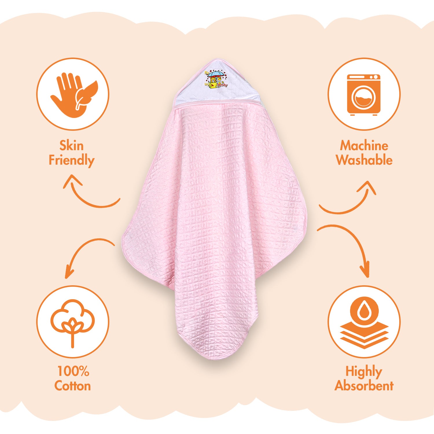 Moms Home New Born Organic Cotton Velcro Swaddle Wrap Gift Set of 9 Items - Pink