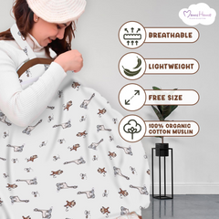 Organic Cotton Muslin Nursing Cover For Breastfeeding Feeding Apron - Yellow Giraffe