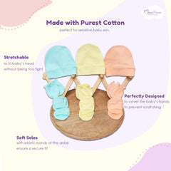 New Born Baby Cap Mitten Bootie Set | 0-3 Months | Pink, Peach | Pack of 2