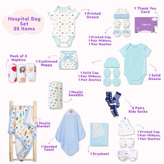 Hospital Kit for Newborn baby | New Born Baby Home Coming Outfit | Organic Cotton Gift Set | 0-6 Months | 25 Items | Mixed Designs