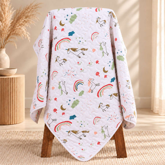 Ac Quilt Blanket cum Bedspread | 0-3 Years | 100X120 cm | Machine Washable | Unicorn