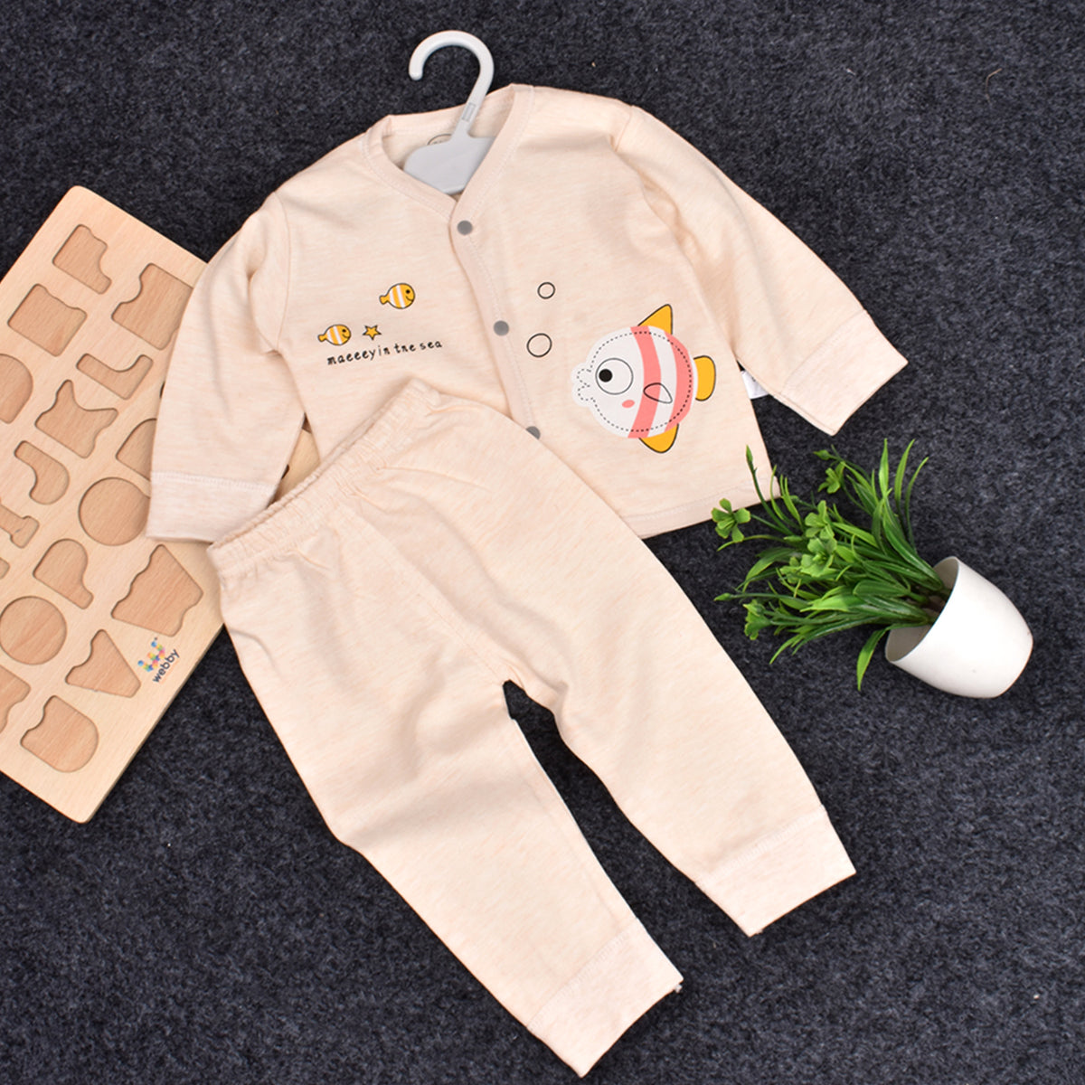 Baby's Warm Unisex Cotton Suit Set - 1 Pajama and 1 Shirt - Peach