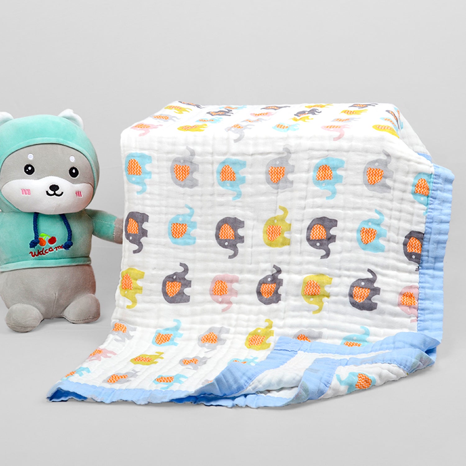 Organic Cotton Baby Muslin Towel 6 Layer Blanket -100 x100 cm - 0-3 Years - Elephant