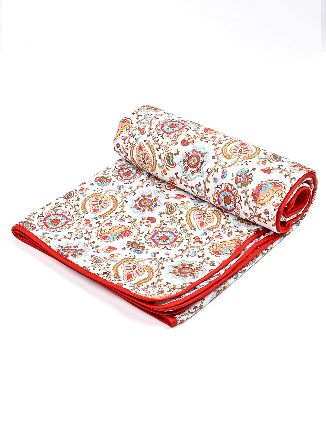 Moms Home Kids Pure Cotton Reversible Dohar, AC Blanket Comforter, Soft Light-Weight Blanket  ( Red Floral)