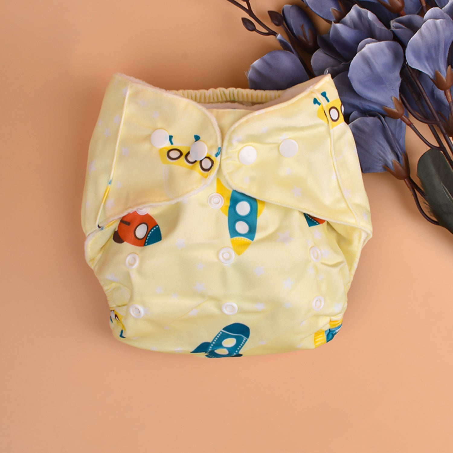 Baby Reusable Cotton Printed Pocket Diapers With 1 Inserts - Pack of 1 Rocket