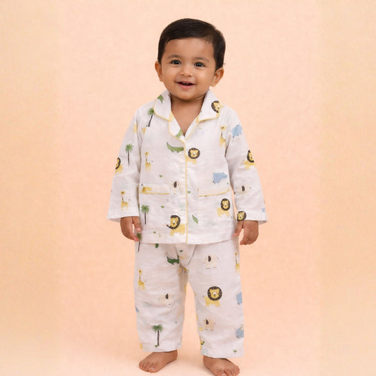 Organic Cotton Unisex Kids Pajama Set Combo | Night Suit | Sleepwear | Lion