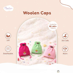 Winter Warm Woolen Baby Cap For 0–12 Months | Soft Infant Beanie Hat | Newborn Winter Headwear | Pack of 3