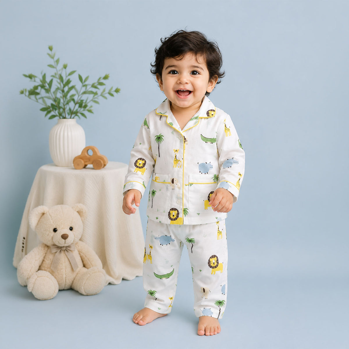 Organic Cotton Unisex Kids Pajama Set Combo | Night Suit | Sleepwear | Lion