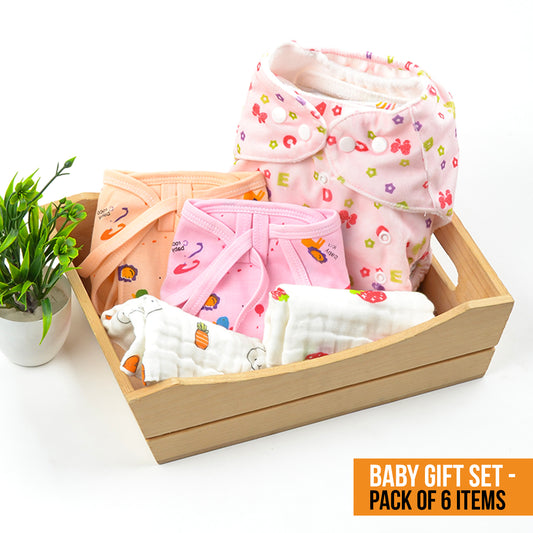 Moms Home New Born Organic Cotton Diaper Gift Set of 6 Items
