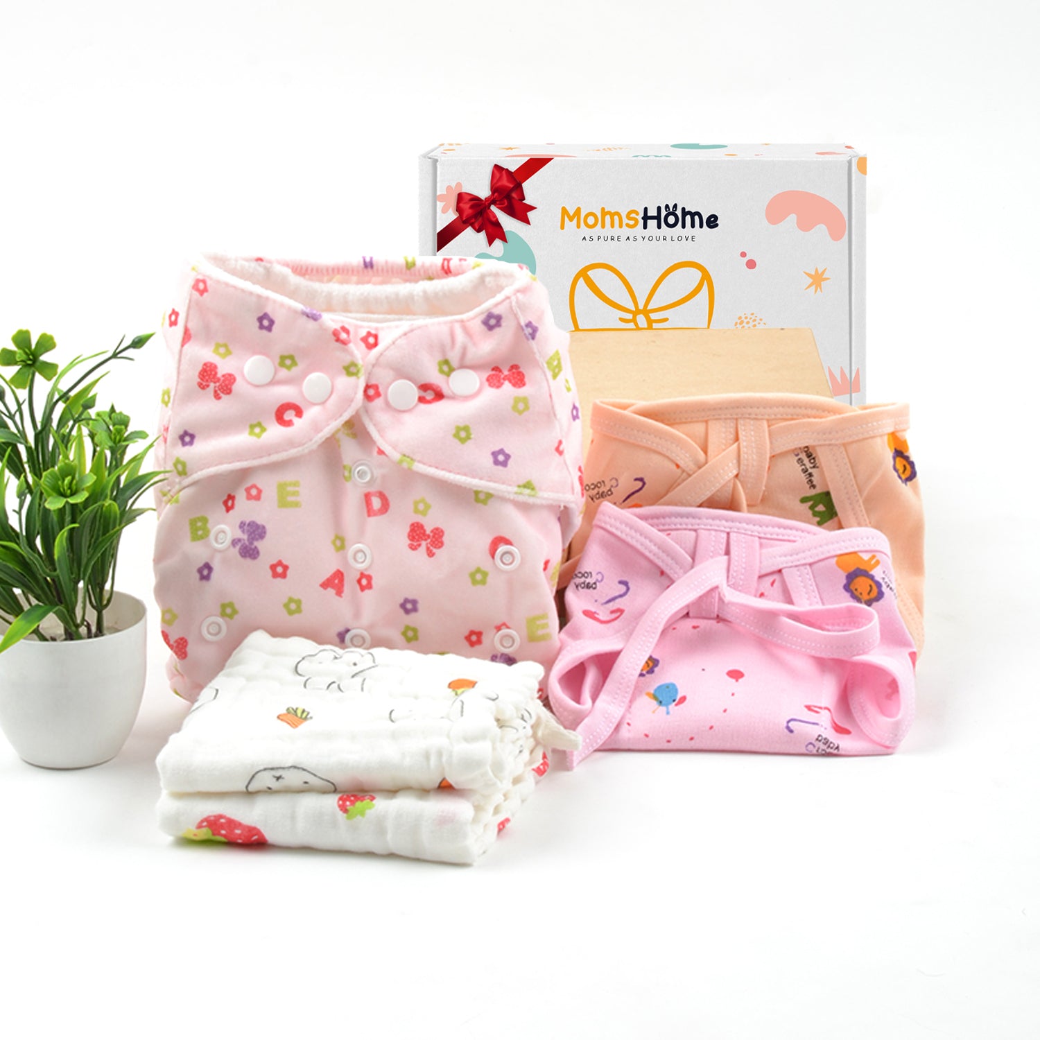 Moms Home New Born Organic Cotton Diaper Gift Set of 6 Items