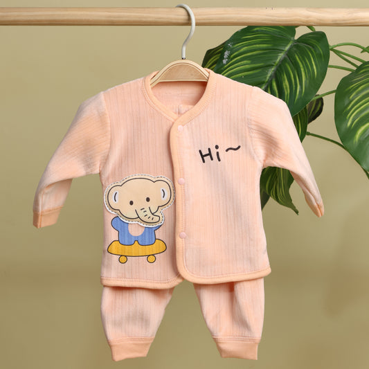 Winter Warm Full Sleeve Co-ord Sets For Baby | Cotton Baby Clothing Set | Elephant | Set of 1