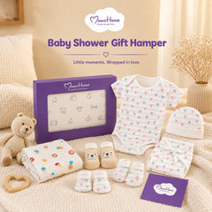 Organic Cotton Baby Essentials Gift Set | Baby Shower Gift Hamper | Baby Clothing Gift Combo | 0-6 Months | Little Heart | Pack of 7