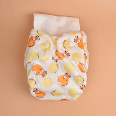 Baby Reusable Cotton Printed Pocket Diapers With 1 Inserts - Pack of 1 Yellow Sheep