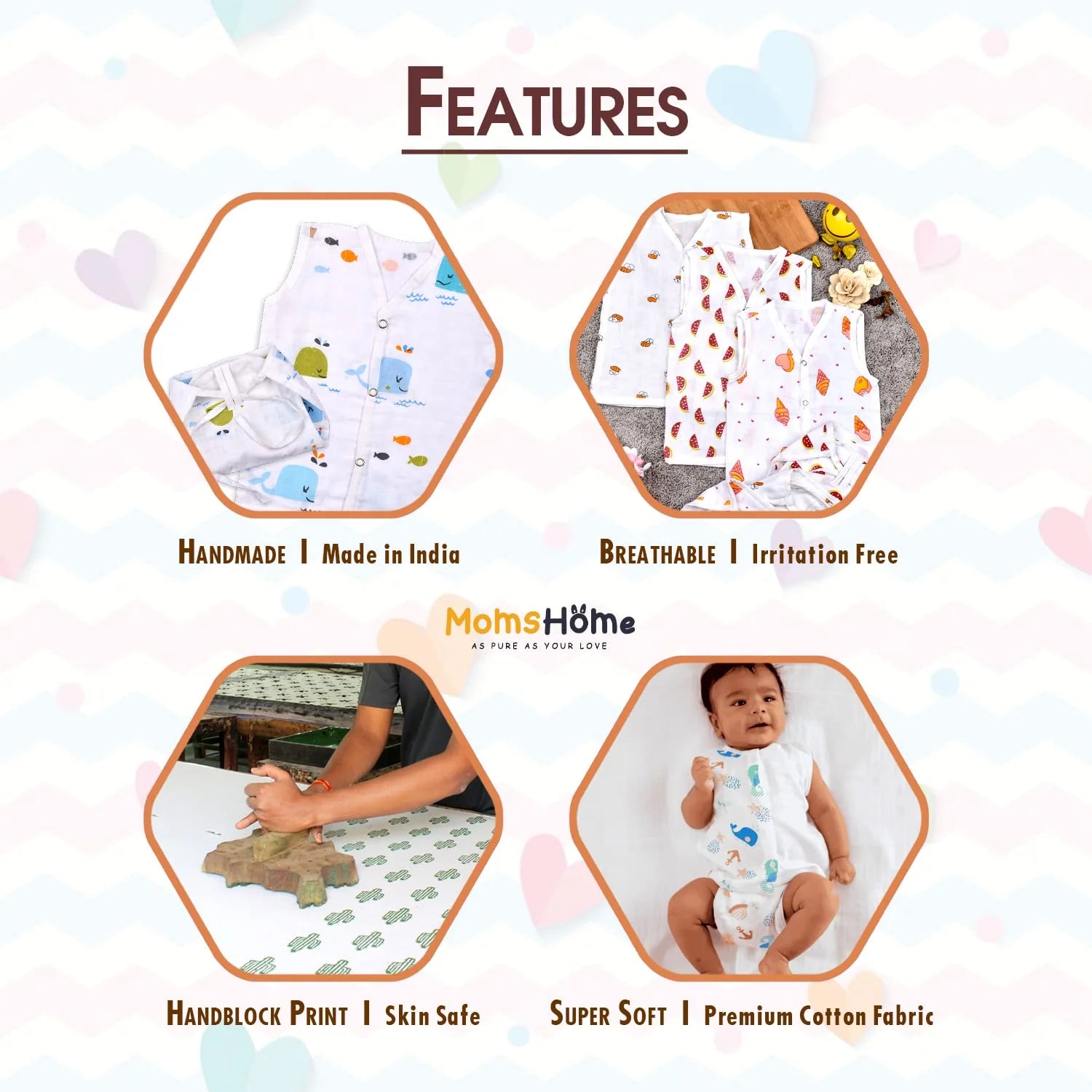 Baby Unisex Organic Cotton Muslin Jhabla and Nappy Set | Rainbow, Green Heart, Ice-cream | Pack of 3