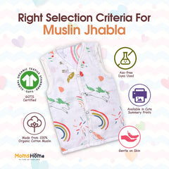 Moms Home Baby Unisex Organic Cotton Muslin Jhabla & Nappy - Cute Elephant - Set of  1