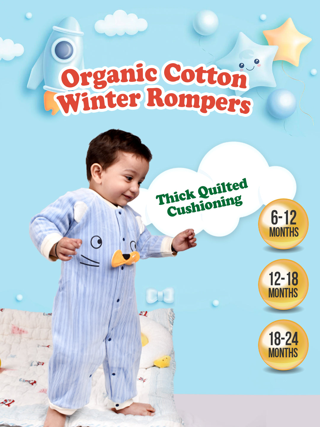 Moms Home Organic Cotton Baby Full Length Winter Romper Gift Set 14 - Yellow
