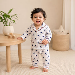 Organic Cotton Unisex Kids Pajama Set Combo | Night Suit | Sleepwear | Blue  Flamingo