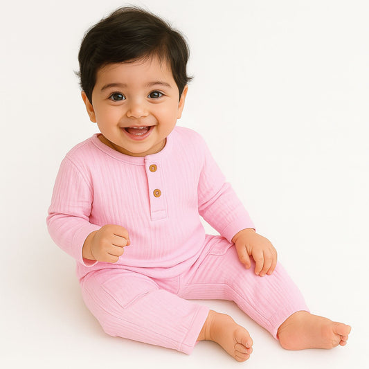 Shirt & Pant Co-ord Set for Girls | Elegant & Comfortable Summer Wear | Organic Cotton Clothing Set | Pink | Pack of 1