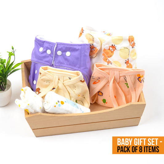 Moms Home New Born Organic Cotton Diaper Gift Set of 8 Items