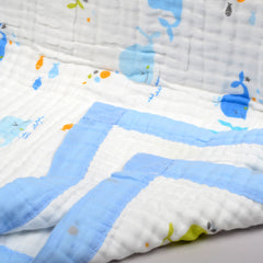 Baby Muslin 6 Layer Wash Towel- 100X100 CM - (0-3 Years) Pack Of 1 Blue Whale