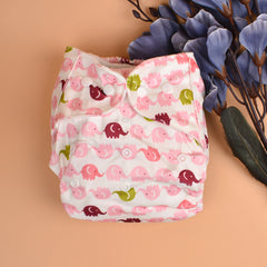 Baby Reusable Cotton Printed Pocket Diapers With 1 Inserts - Pack of 1 Elephant