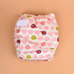 Baby Reusable Cotton Printed Pocket Diapers With 1 Inserts - Pack of 1 Elephant