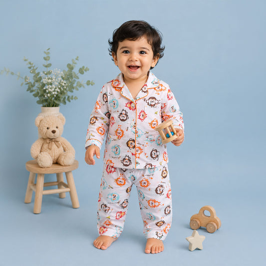 Organic Cotton Unisex Kids Pajama Set Combo | Night Suit | Sleepwear | Monkey