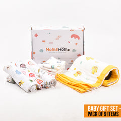 BABY UNISEX SUPERSOFT  ORGANIC COTTON MUSLIN -9 PIECES GIFT SET