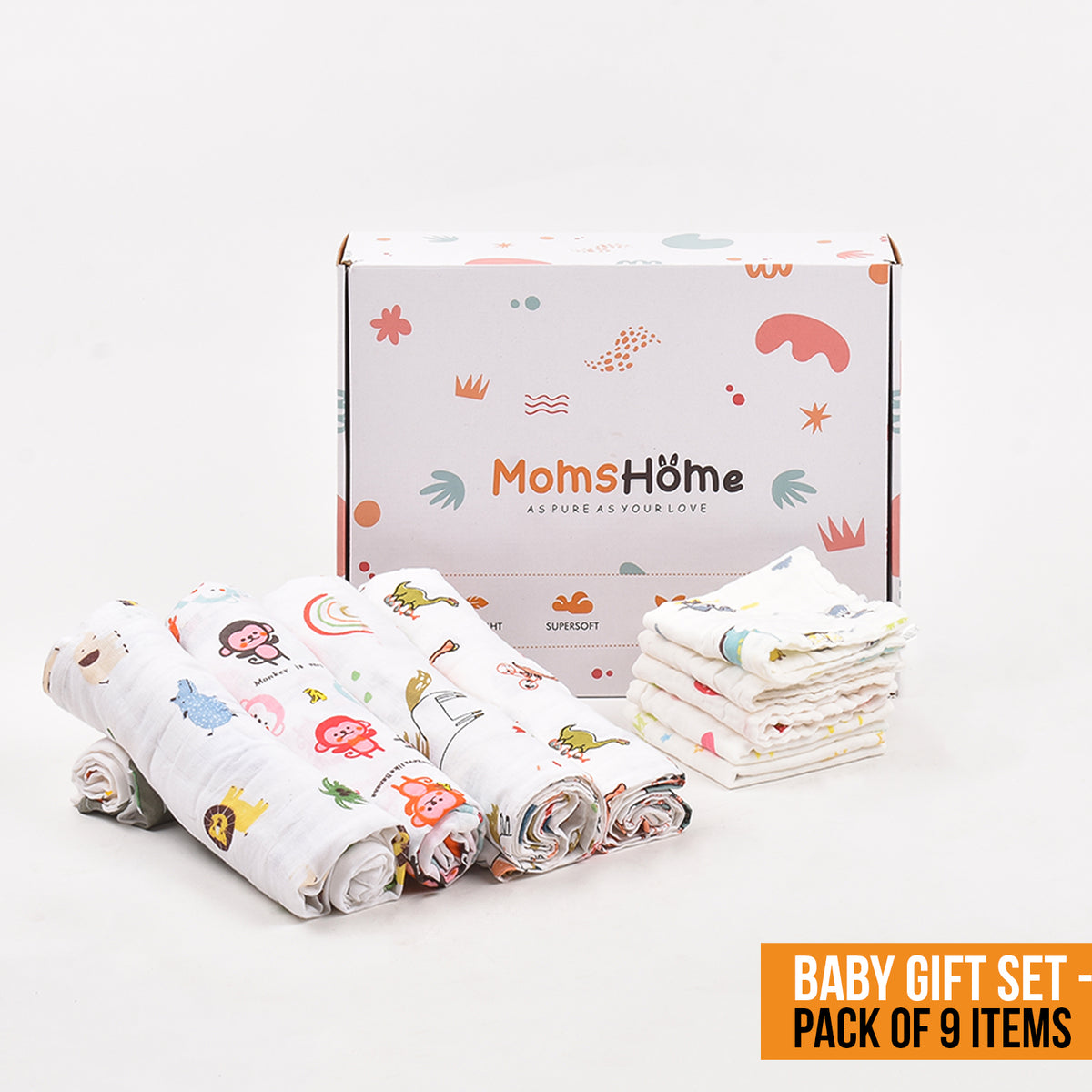 Moms Home Infant Multi-Coloured Printed 9-Piece Baby Apparel Gift Set
