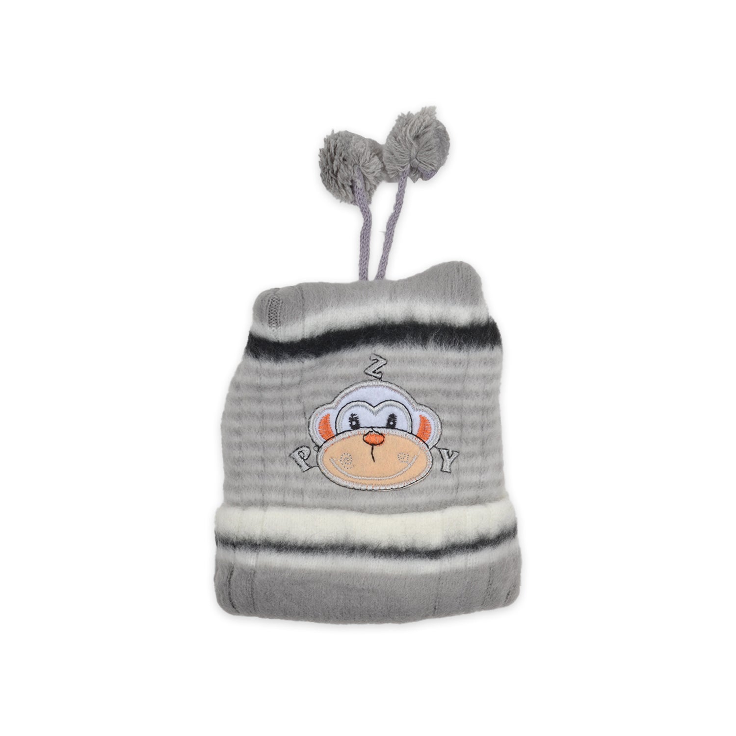 Baby Unisex Woolen Caps | Grey & Orange | Monkey | Pack Of 2