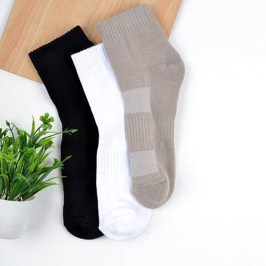 FOOTPRINTS Unisex Solid Cotton Ankle Terry -Length Socks -Pack Of 3