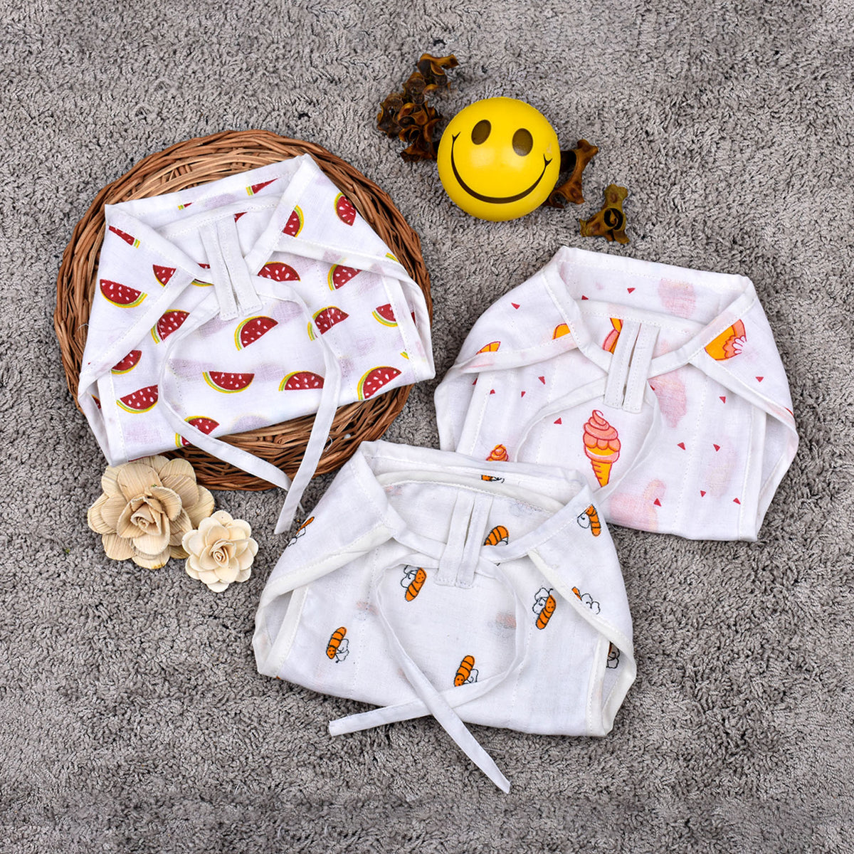Organic Cotton Baby Muslin Nappies | Pack of 3 | Mix Design