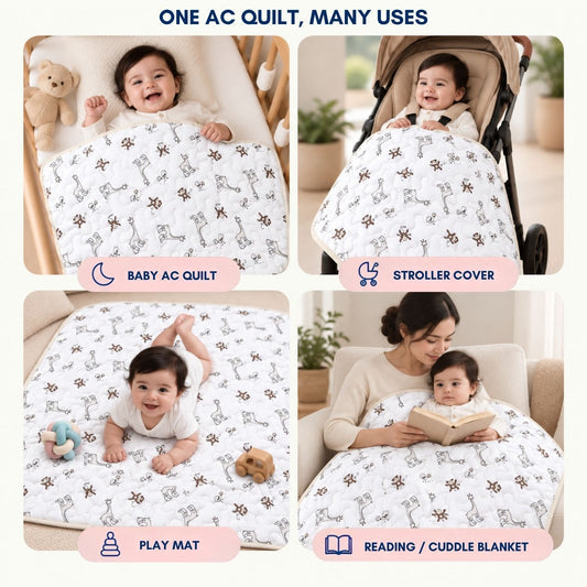 Ac Quilt Blanket cum Bedspread | 0-3 Years | 100X120 cm | Machine Washable | Jungle