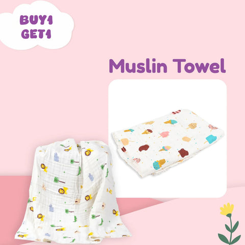 Baby Muslin 6 Layer Towel- 60X120 CM | 0-3 Years | Buy 1 Get 1 Free