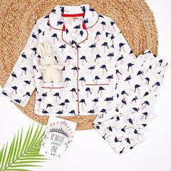 Organic Cotton Unisex Kids Pajama Set Combo | Night Suit | Sleepwear | Blue  Flamingo