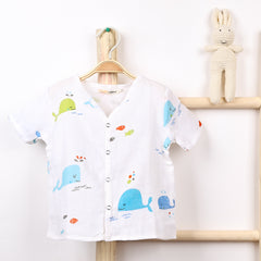 Kids Organic Cotton Muslin Co-Ord Set | Shirt & Shorts | Blue Whale