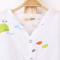 Kids Organic Cotton Muslin Co-Ord Set | Shirt & Shorts | Blue Whale