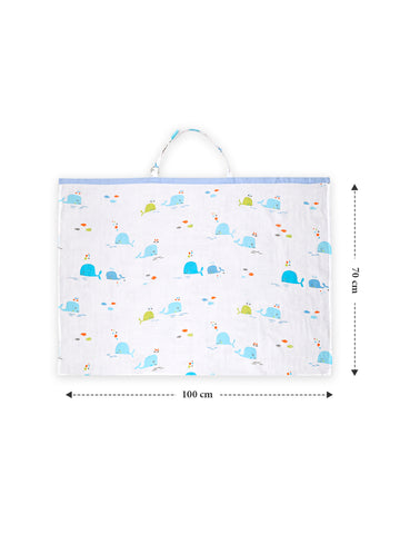Organic Cotton Muslin Nursing Cover For Breastfeeding Feeding Apron - Blue Whale