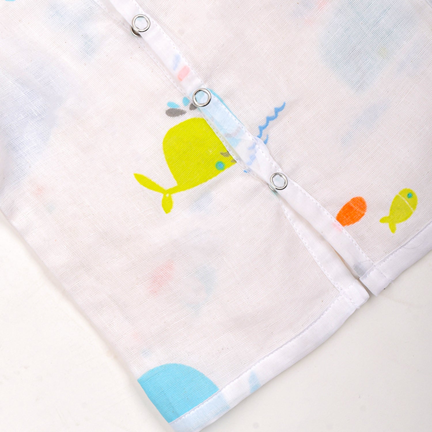 Moms Home Baby Unisex Organic Cotton Muslin Full Sleeves Jhabla & Payjama- Blue Whale - Set of 1