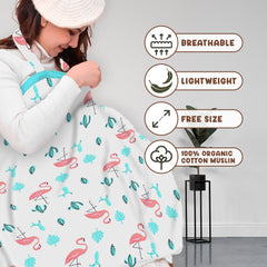 Organic Cotton Muslin Nursing Cover For Breastfeeding Feeding Apron - Flamingo