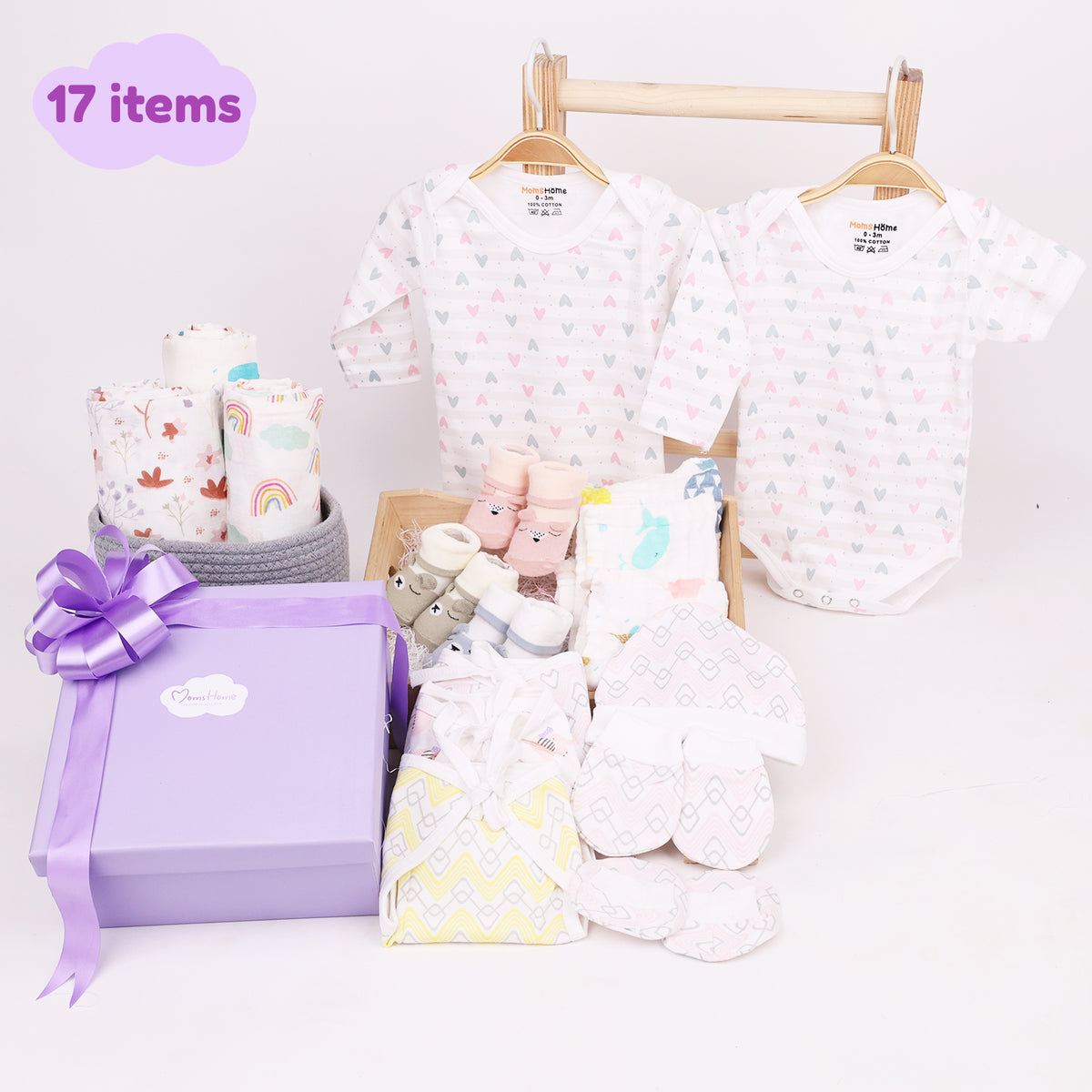 New Born Baby Gift Hamper | Baby Shower Gift Hamper | Baby Essential Clothes Set | Pack of 17