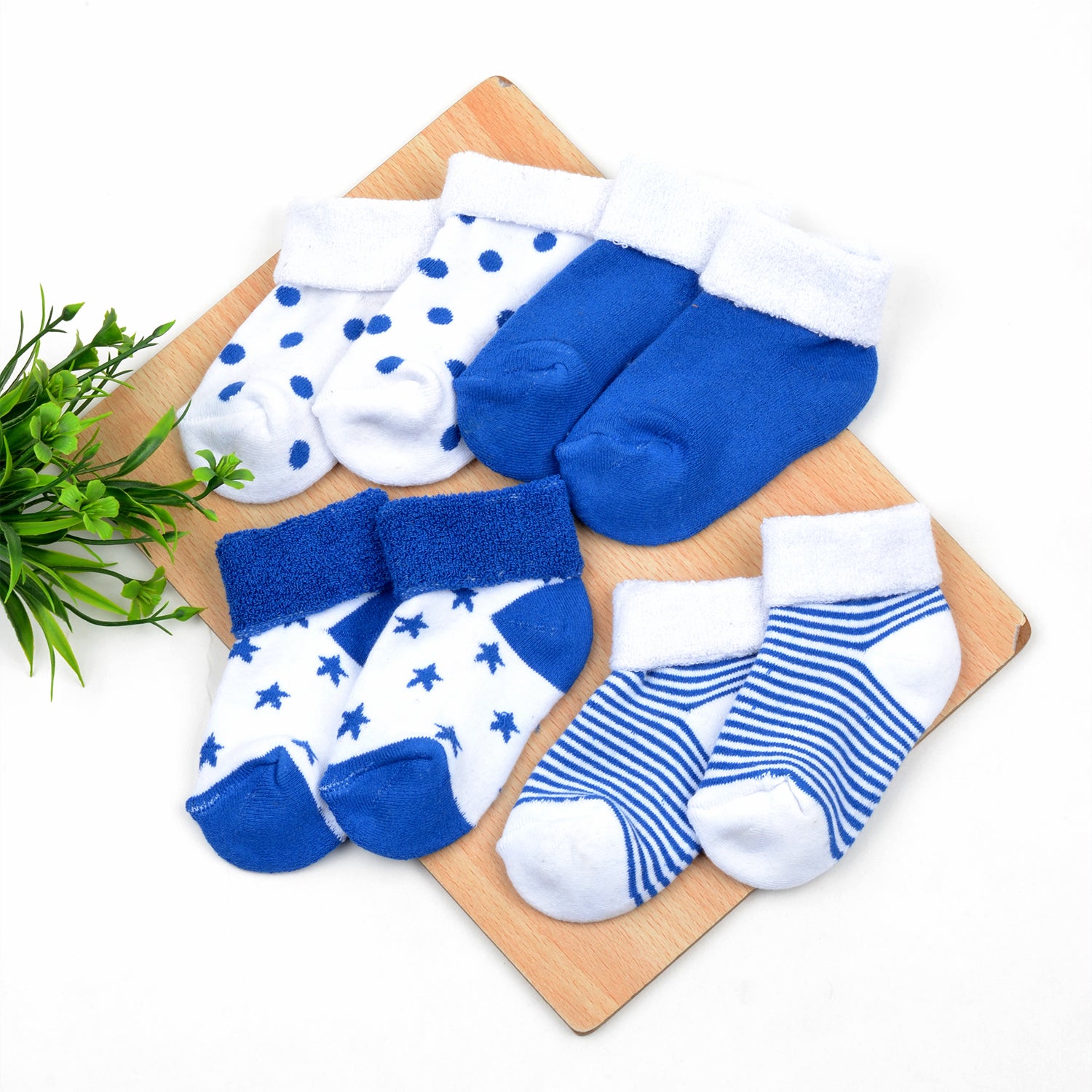 Footprints Super Soft Organic Cotton Unisex Kids Terry Socks| Blue | 12-24 Months| Pack Of 4