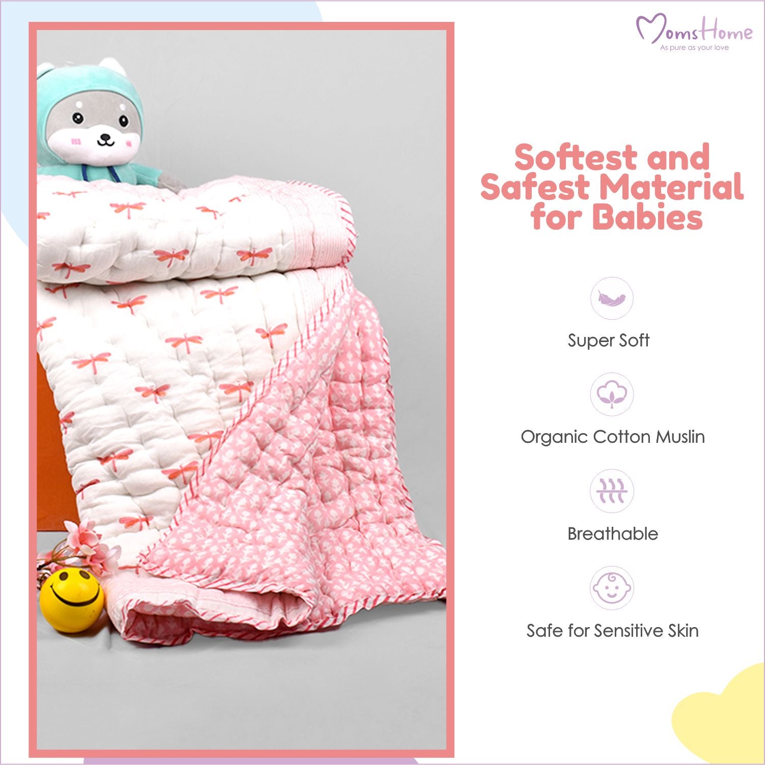 Baby Quilt Organic Cotton Bedspread Blanket 100x150 CM 0-5