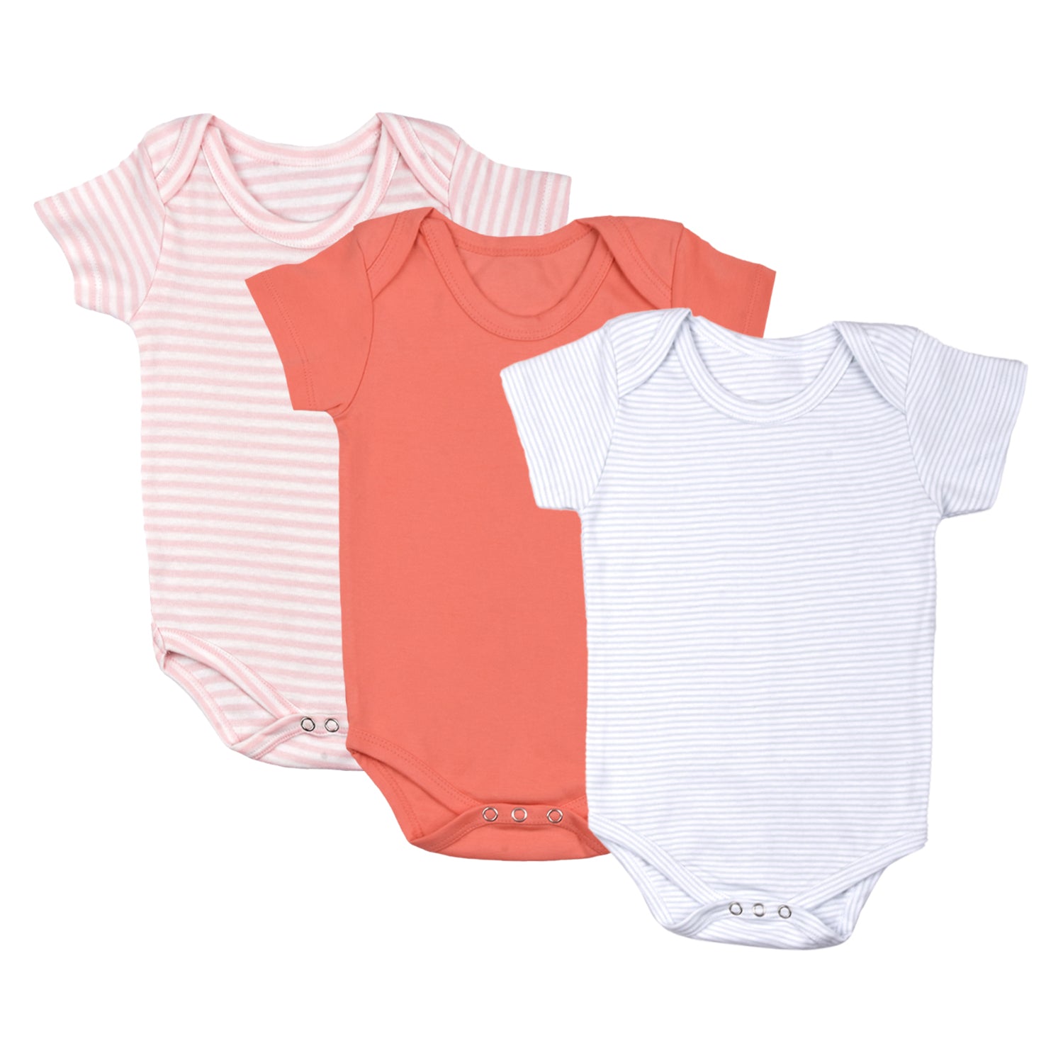 Baby Soft Organic cotton Unisex  Onesie/BodySuit - Peach, Blue & Pink Striped - Pack of 3