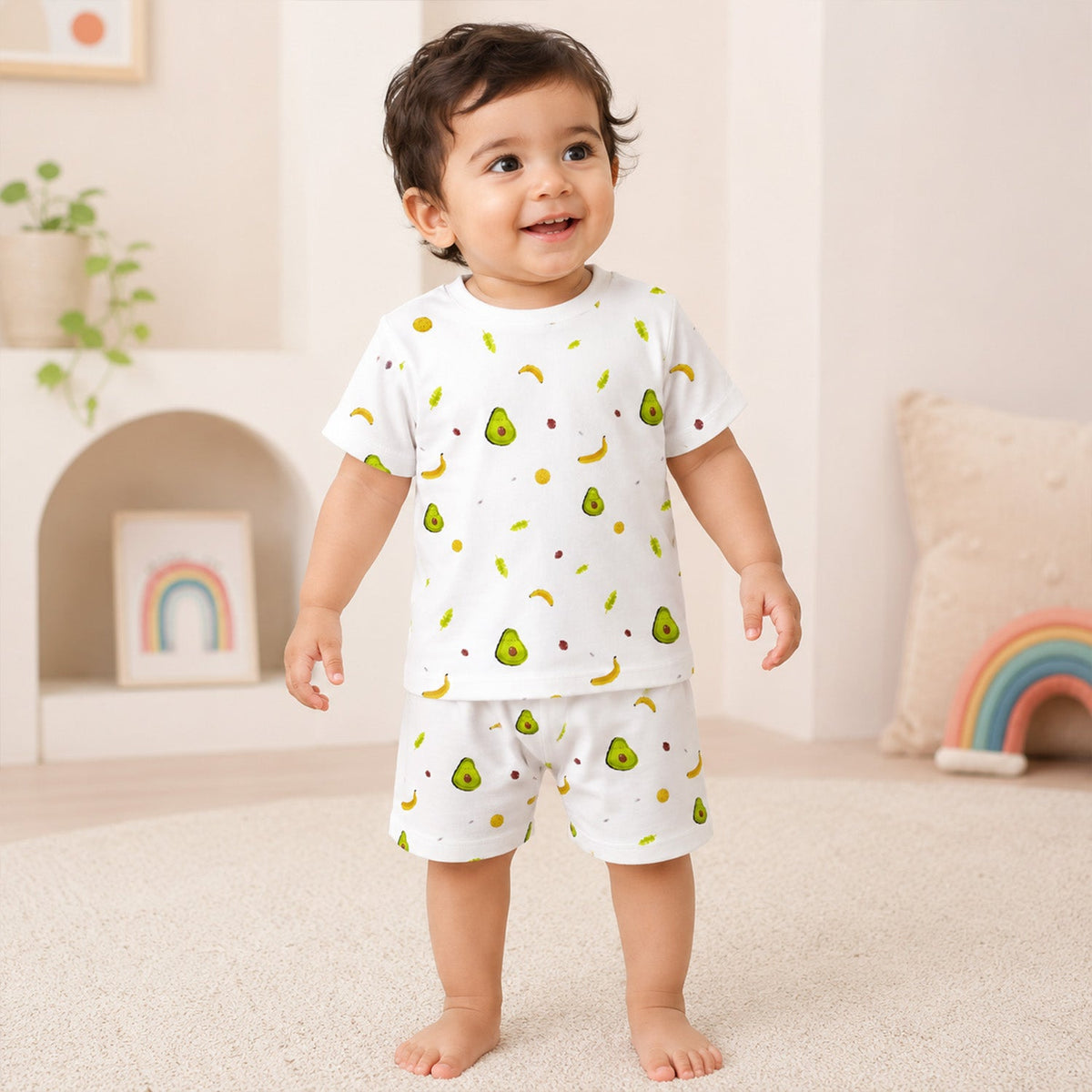 🎁 T-Shirt & Shorts Co-ord Set for Kids | Elegant & Comfortable Summer Wear | Organic Cotton Clothing Set | Avocado | Pack of 1 - 0-3 Months
