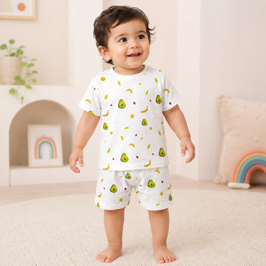 🎁 T-Shirt & Shorts Co-ord Set for Kids | Elegant & Comfortable Summer Wear | Organic Cotton Clothing Set | Avocado | Pack of 1 - 0-3 Months
