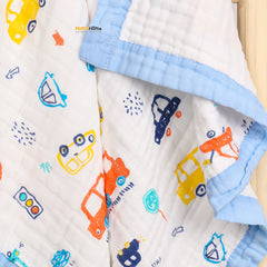 Baby Muslin 6 Layer Muslin blanket Cum Towel -100 x100 cm - 0-3 Years - Car